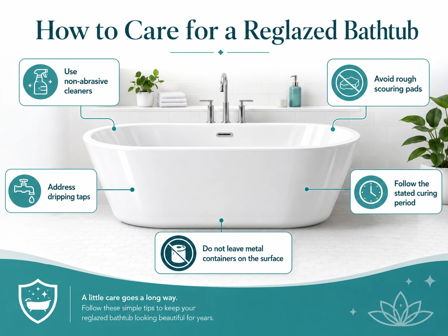 Care instructions for maintaining a reglazed bathtub